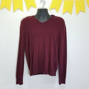 Banana R Merino Wool Burgundy V-Neck Sweater *R13